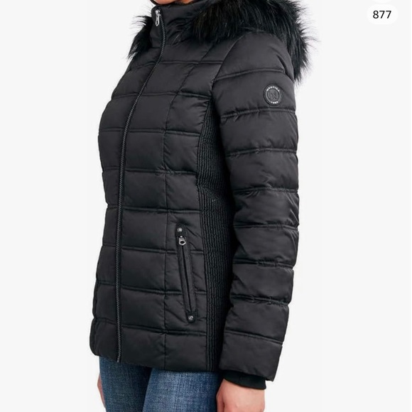 Nautica Women’s Faux fur trim , hooded mid weight puffer jacket , size medium - Picture 3 of 8